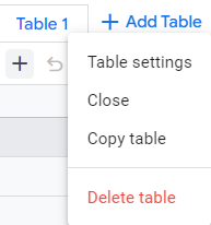 Le menu disponible en cliquant sur les 3 points associés à l’onglet Table 1