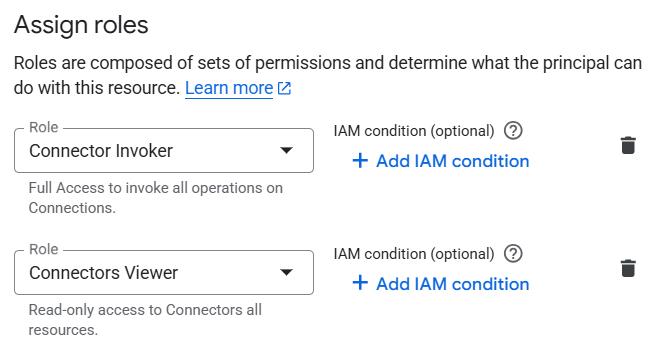 Assignation de deux permissions sur les connecteurs pour le compte AppSheet