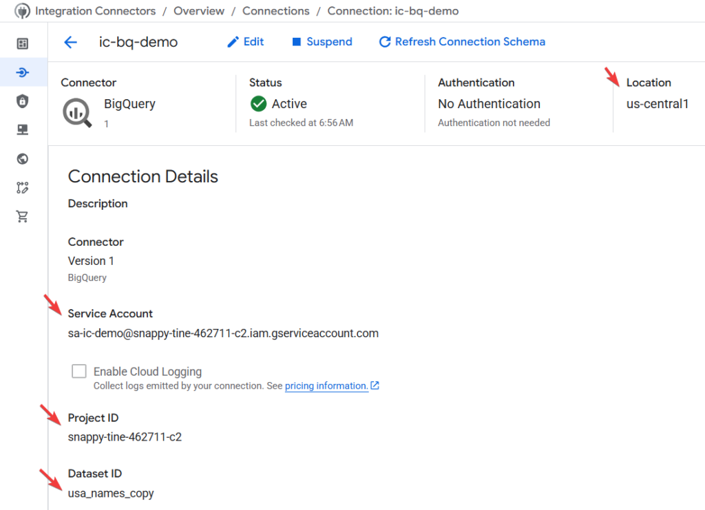 Ecran final de création du connecteur