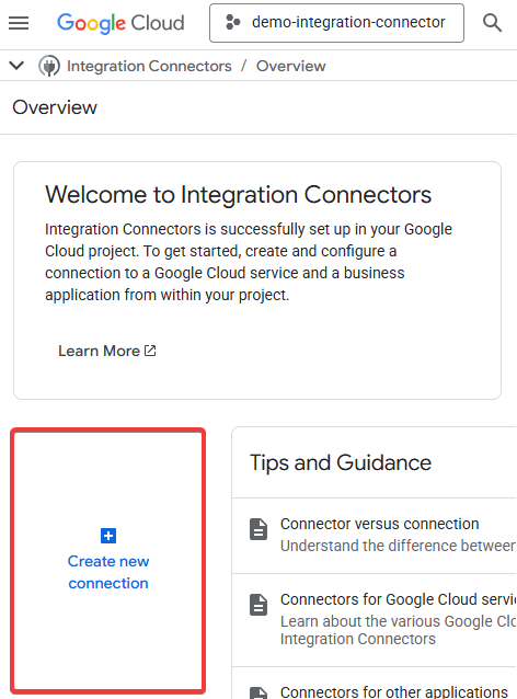 Page d'accueil des connecteurs