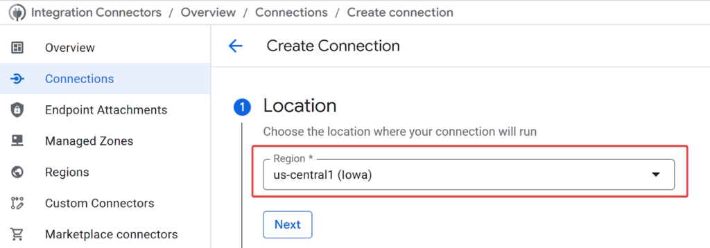 Localisation du connecteur en cours de création
