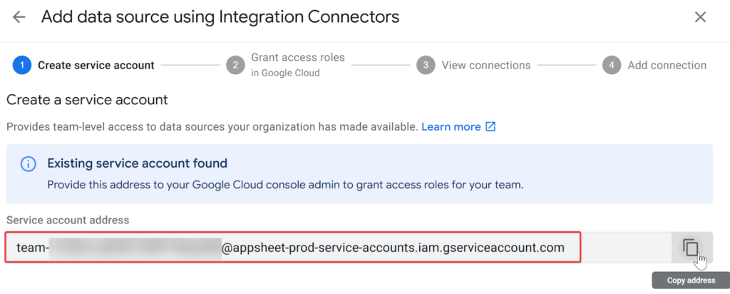 Création d'un compte de service AppSheet