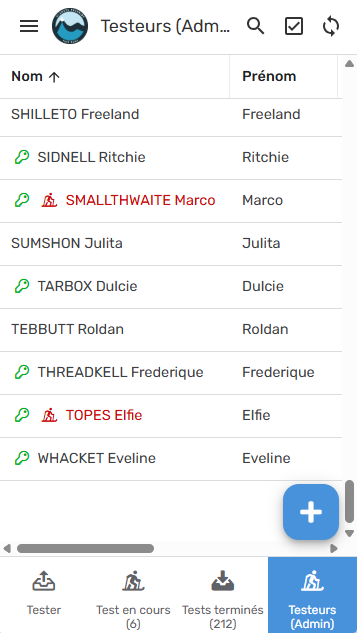 Interface de l'application mobile AppSheet développée par Codergo pour le suivi en temps réel du statut des utilisateurs testeurs